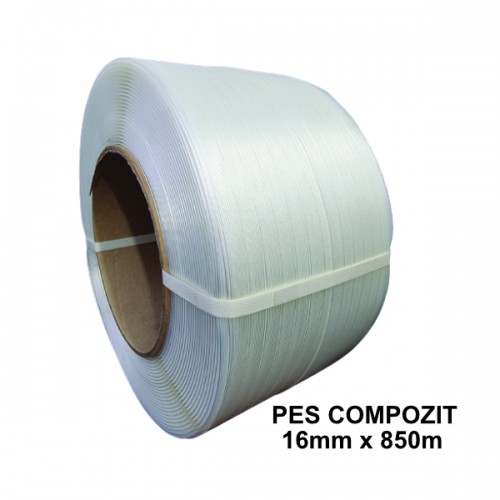 Bandă PES Nețesută Compozit 16 mm x 850 m, 450 kgf, Tub 200 mm