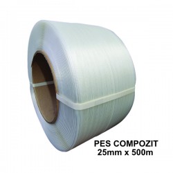 Bandă PES Nețesută Compozit 25 mm x 500 m, 760 kgf, Tub 200 mm Bandă PES Nețesută Compozit 25 mm x 500 m, 760 kgf, Tub 200 mm