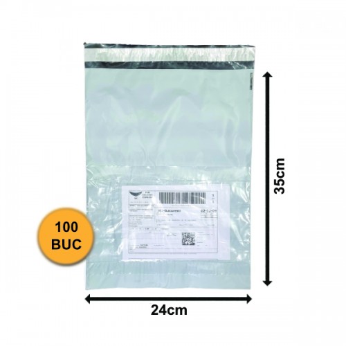 Set 100 bucăți Pungi Curierat FB03+ Cu Buzunar AWB, 240x350+50mm, 60my