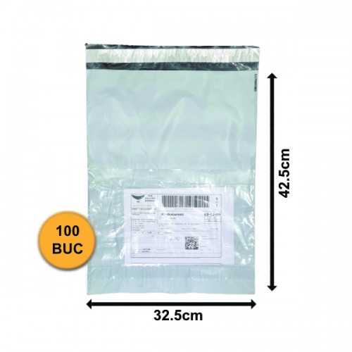 Set 100 bucăți Pungi Curierat FB04+ Cu Buzunar AWB, 325x425+50mm, 60my