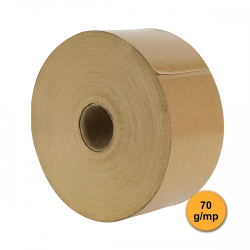 Bandă Adezivă Umectibilă din Hârtie Kraft, Biodegradabilă, 70 mm x 200 m, 70 g/mp