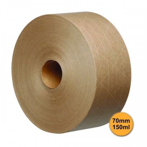 Bandă Adezivă Umectibilă din Hârtie Kraft, Ranforsată, 70 mm x 150 m
