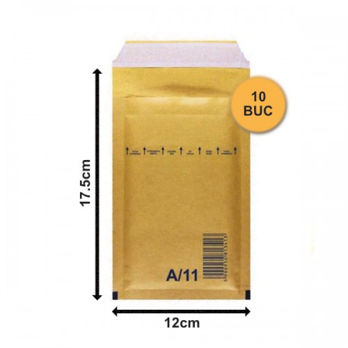 Set 10 bucăți Plicuri cu Bule Antișoc A11 Maro, 120x175+50mm, Plic cu Lipire Autoadezivă