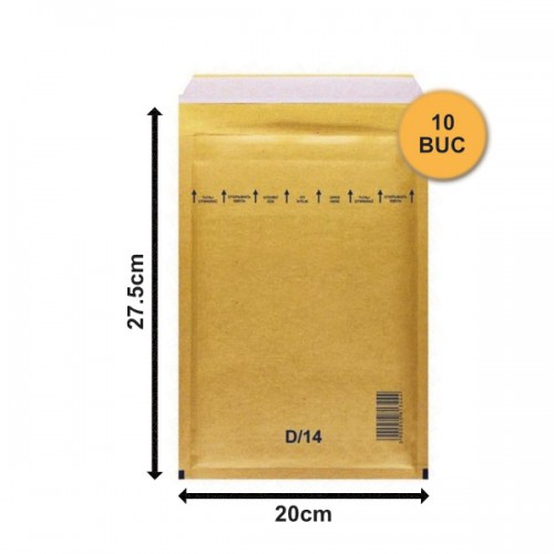 Set 10 bucăți Plicuri cu Bule Antișoc D14 Maro, 200x275+50mm, Plic cu Lipire Autoadezivă