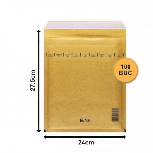 Set 100 bucăți Plicuri cu Bule Antișoc E15 Maro, 240x275+50mm, Plic cu Lipire Autoadezivă