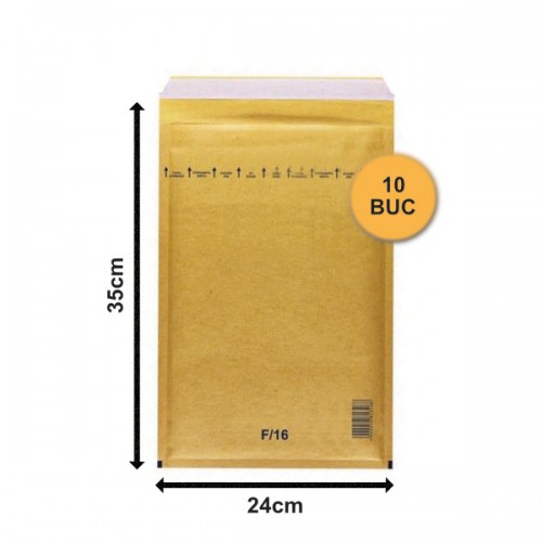 Set 10 bucăți Plicuri cu Bule Antișoc F16 Maro, 240x350+50mm, Plic cu Lipire Autoadezivă