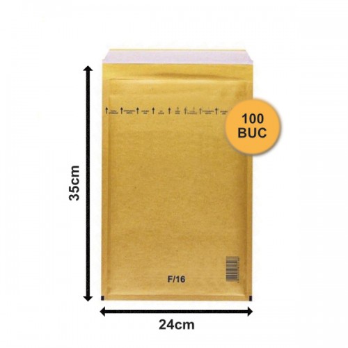 Set 100 bucăți Plicuri cu Bule Antișoc F16 Maro, 240x350+50mm, Plic cu Lipire Autoadezivă