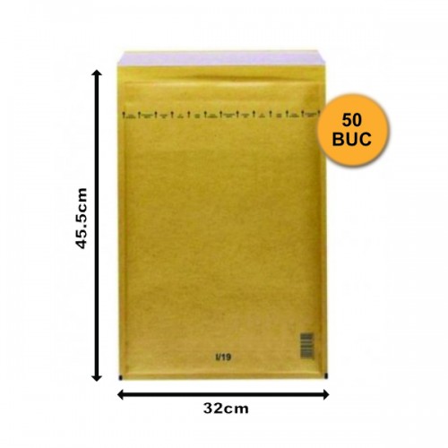 Set 50 bucăți Plicuri cu Bule Antișoc I19 Maro, 320x455+50mm, Plic cu Lipire Autoadezivă