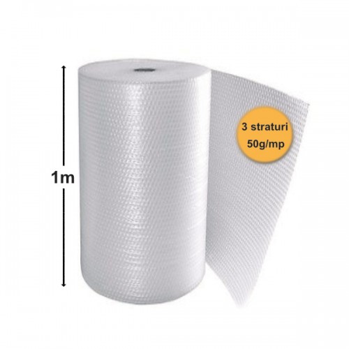 Folie Cu Bule De Aer Mici, 3 Straturi, 50 g/mp, 1m x 100ml (100mp)