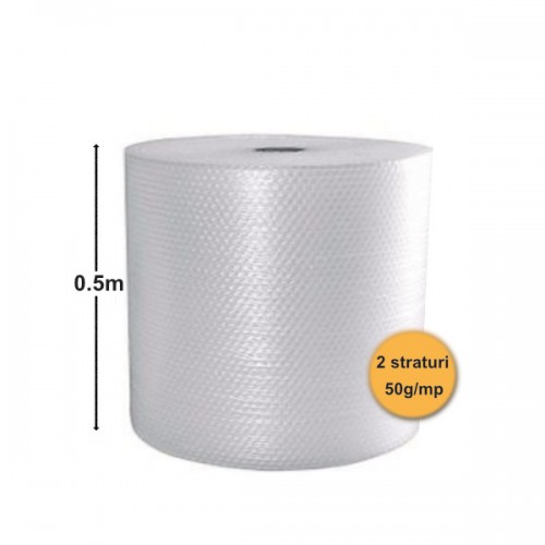 Folie Cu Bule De Aer Mici, 2 Straturi, 50 g/mp, 0.5m x 100ml (50mp)