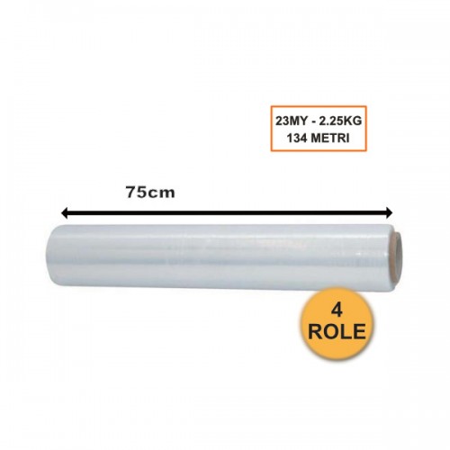 Set 4 Role Folie Stretch Transparentă, 750mm, 23my, 2.25kg, 134ml