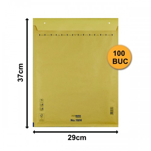 Set 100 bucăți Plicuri cu Bule Antișoc H18 Maro, 290x370+50mm, Plic cu Lipire Autoadezivă
