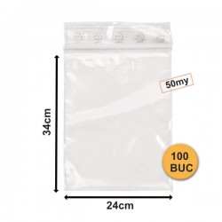 Set 100 Bucăți Pungi Din Plastic Cu Fermoar (ZipLock), 240mm x 340mm, 50my Set 100 Bucăți Pungi Din Plastic Cu Fermoar (ZipLock), 240mm x 340mm, 50my